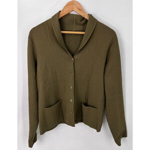 Eileen Fisher Viscose Blend Button Front Cardigan w/Pockets Green Women's Large